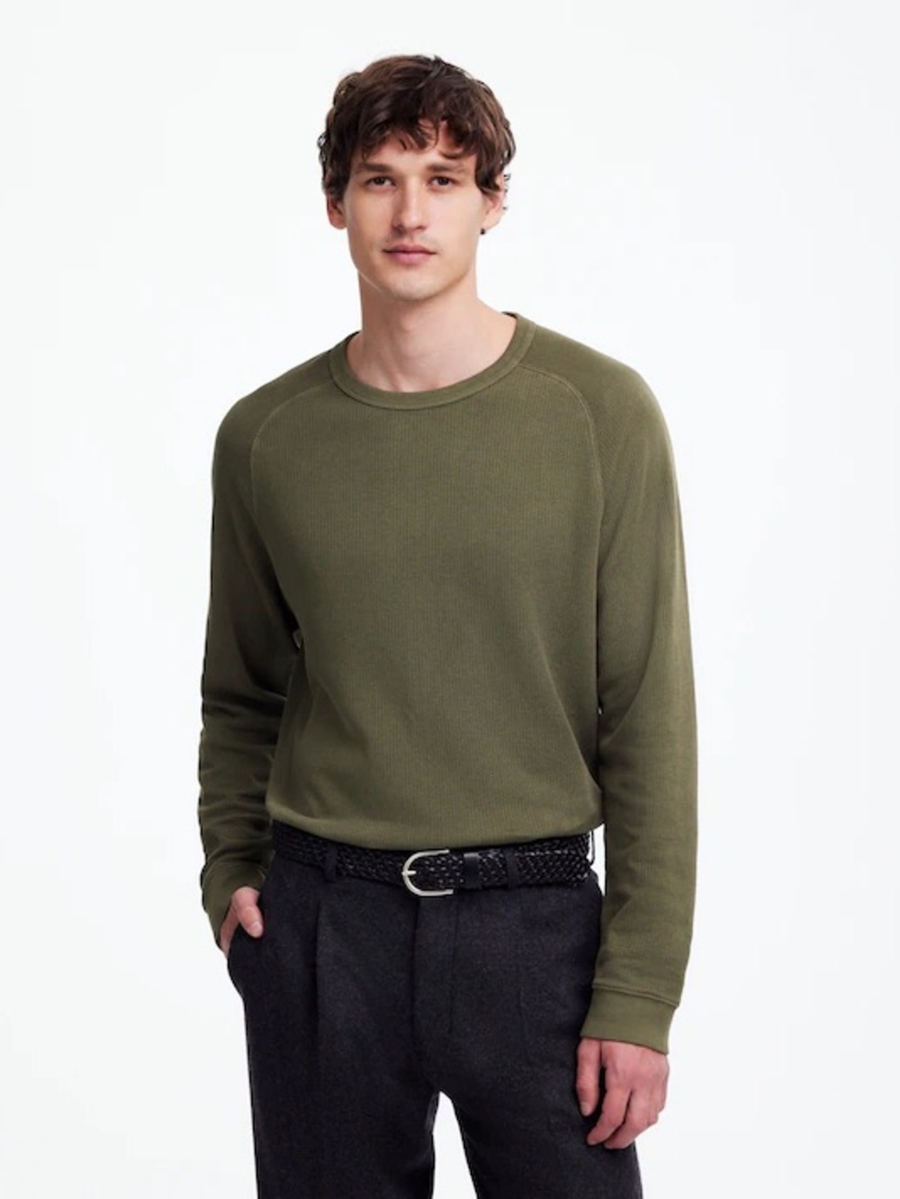 Madewell Thermal Olive Green Long Sleeve Crewneck Shirt